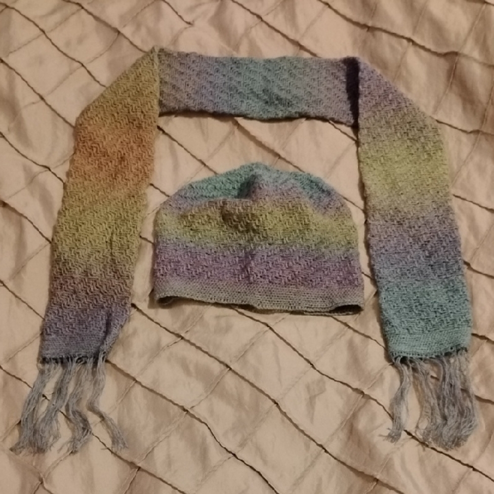 Multicolor Handmade Crochet Merino Wool Hat And Scarf Set Women's Size Medium
